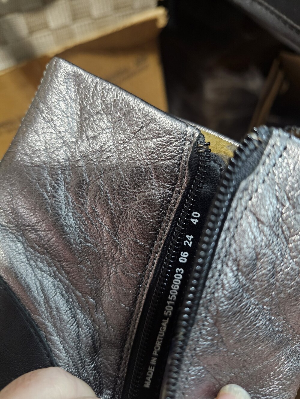 Fly London Yuxi Metallic Leather Wedge Ankle Boots Black Graphite EU40 US9 NWOB - Picture 5 of 8